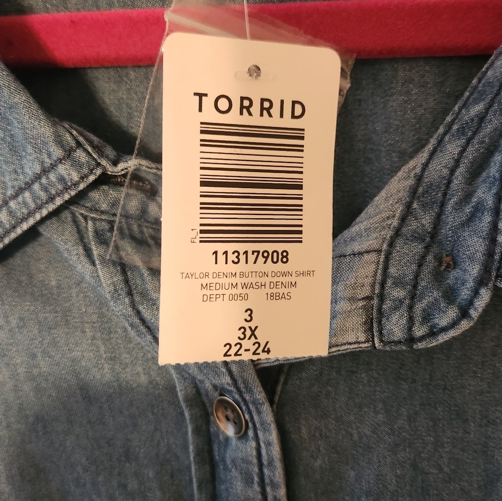 Torrid Blue Button Down Denim Shirt - Picture 3 of 4